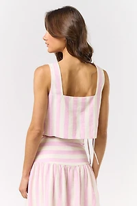 Stripe Crop Side Ribbon Top