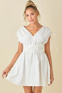 Ivory V-neck Flower Dress