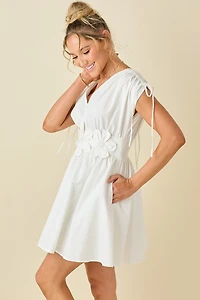 Ivory V-neck Flower Dress