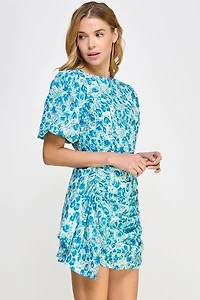 Blue Floral Puff Sleeve Dress