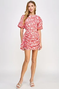 Cherry Pink Floral Puff Sleeve Dress