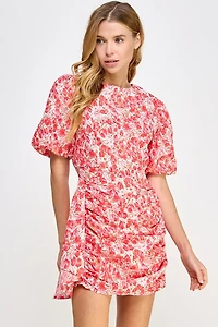 Cherry Pink Floral Puff Sleeve Dress