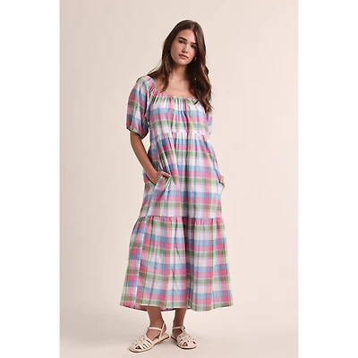 Multi Color Plaid Midi Dress