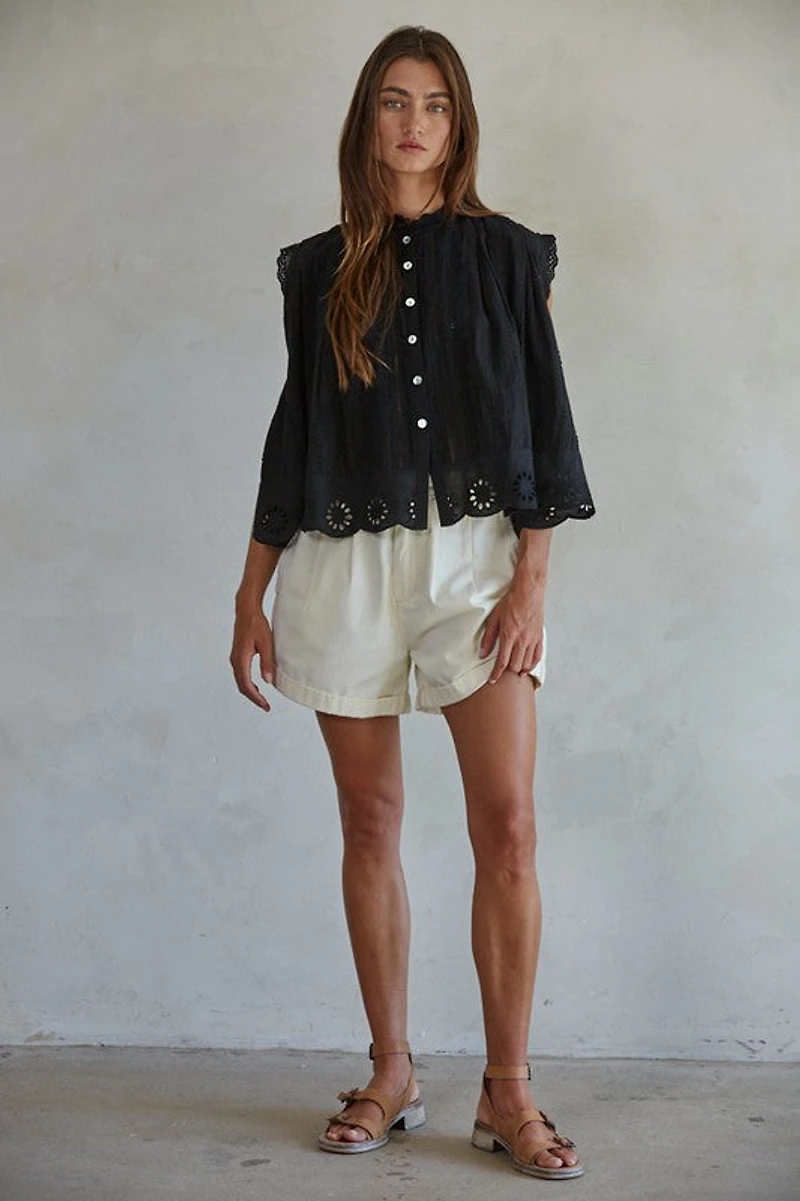 Black Adva Eyelet Buttondown Top