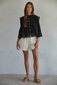 Black Adva Eyelet Buttondown Top