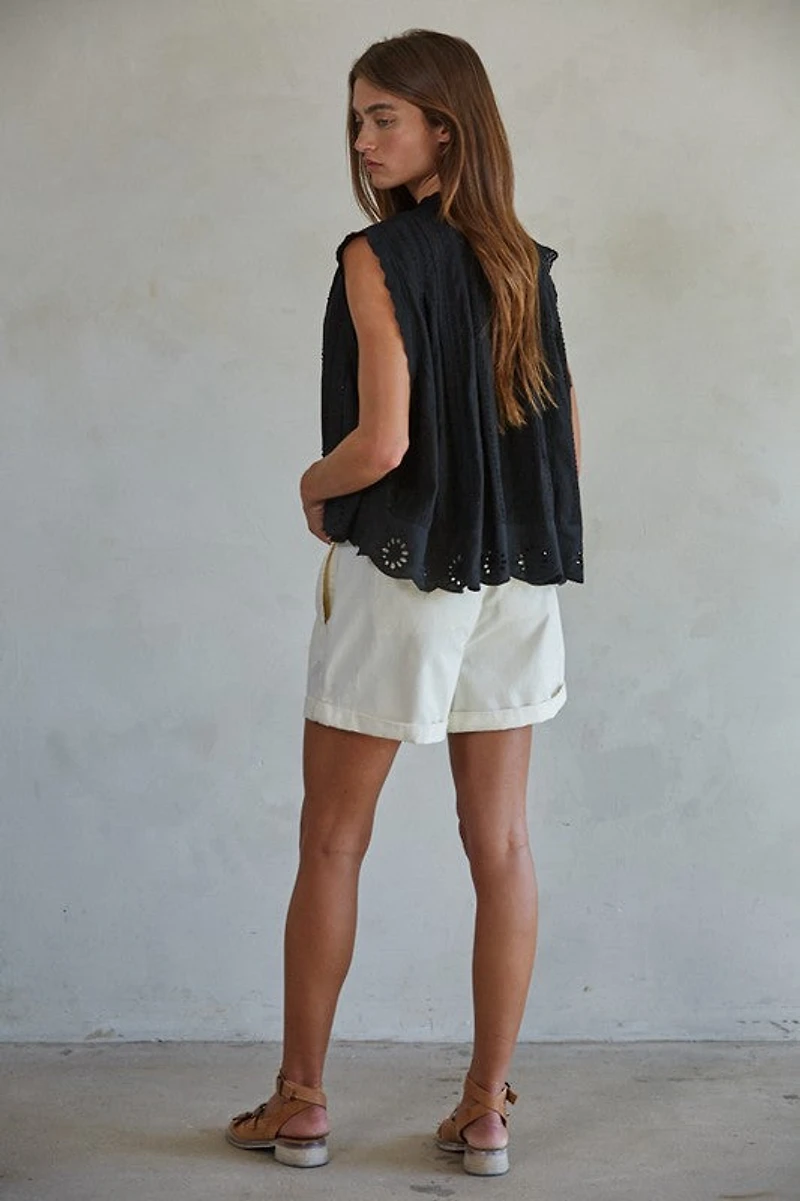 Black Adva Eyelet Buttondown Top