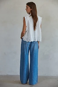 White Adva Eyelet Buttondown Top