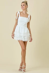 Shoulder Tie Double Tiered Mini Dress