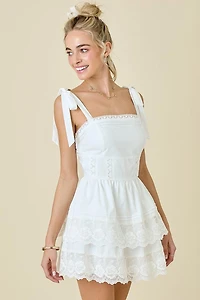 Shoulder Tie Double Tiered Mini Dress