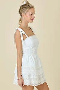 Shoulder Tie Double Tiered Mini Dress