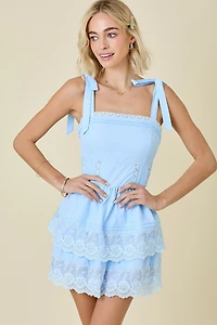 Shoulder Tie Double Tiered Mini Dress
