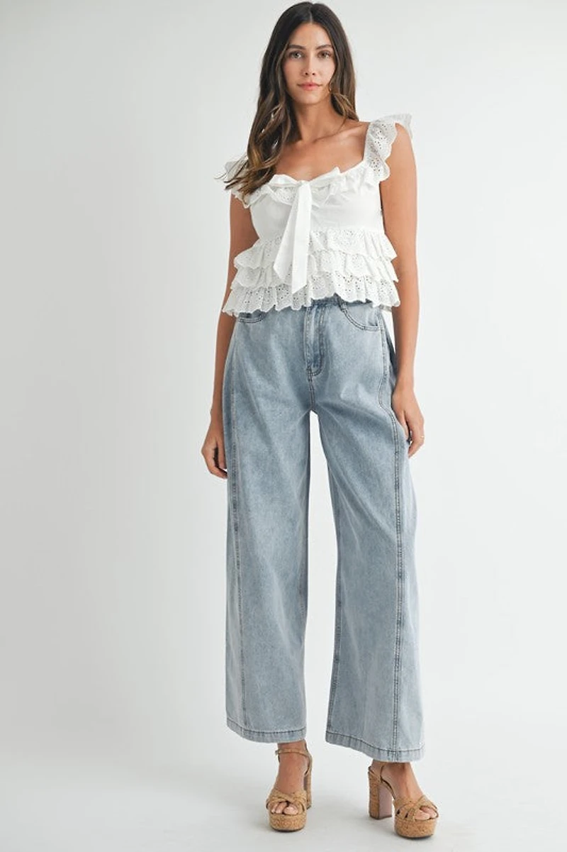 Pleated Wide Leg Jeans