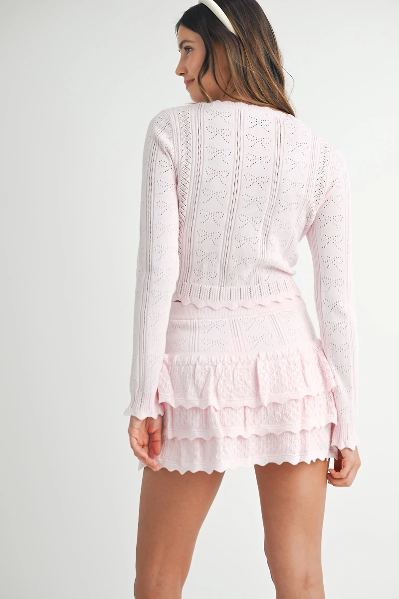 Pink Bow Knit Cardigan & Mini Skirt Set