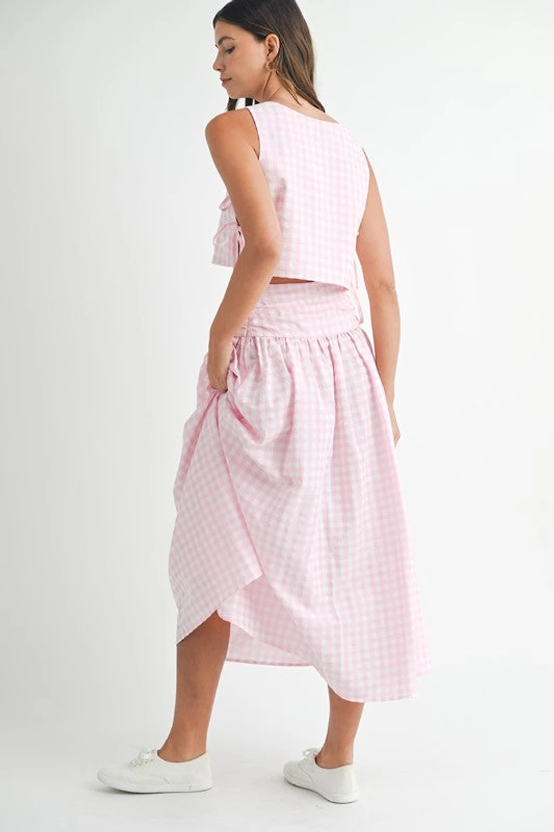 Pink Gingham Top & Skirt Set