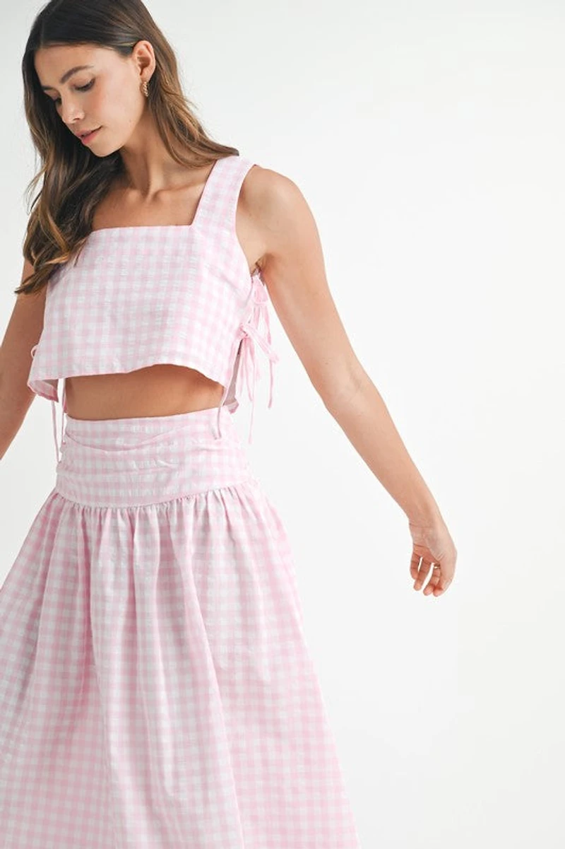 Pink Gingham Top & Skirt Set