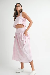Pink Gingham Top & Skirt Set