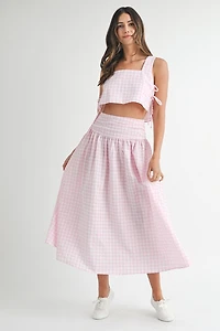 Pink Gingham Top & Skirt Set