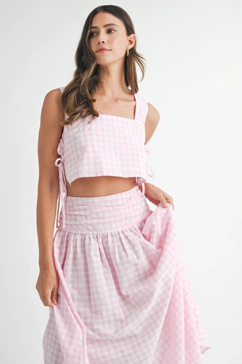 Pink Gingham Top & Skirt Set