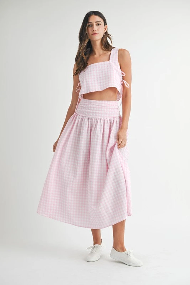 Pink Gingham Top & Skirt Set