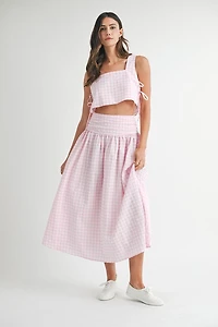 Pink Gingham Top & Skirt Set