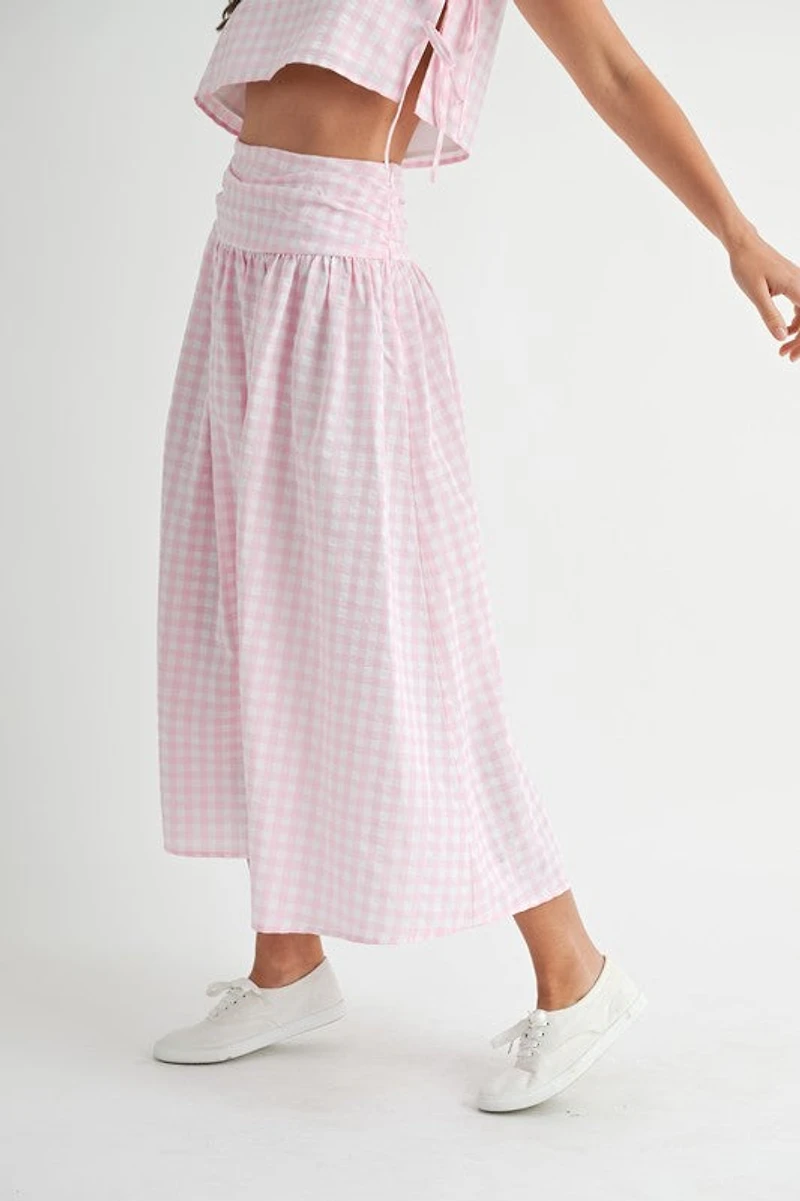 Pink Gingham Top & Skirt Set