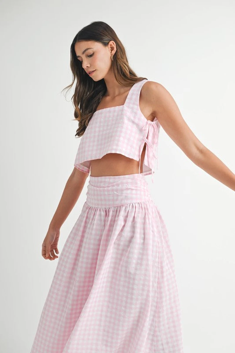 Pink Gingham Top & Skirt Set