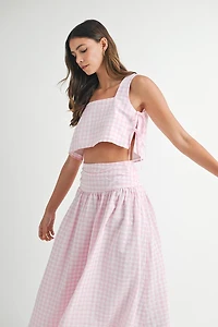 Pink Gingham Top & Skirt Set