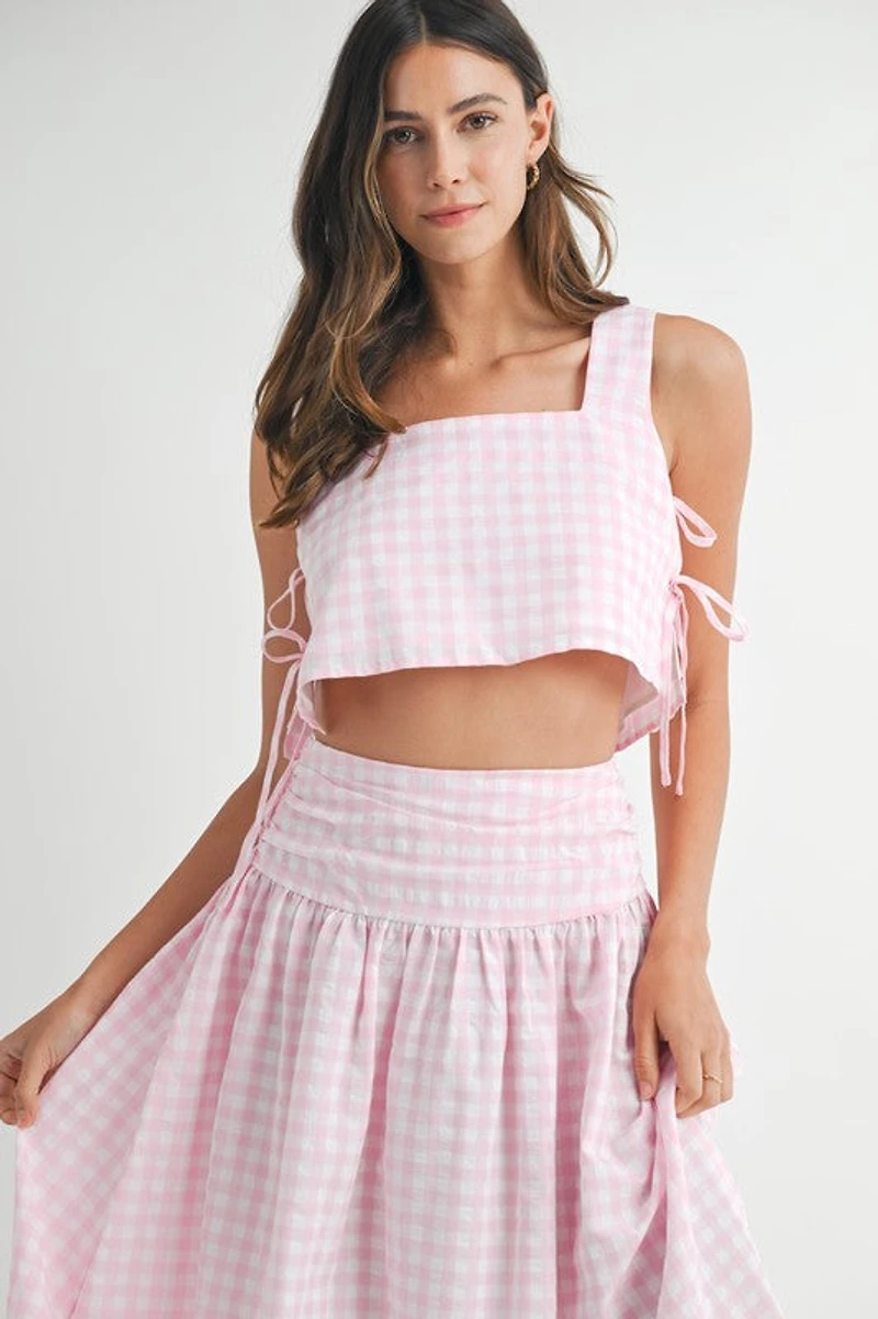Pink Gingham Top & Skirt Set