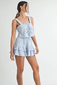Blue Gingham Top & Skirt Set