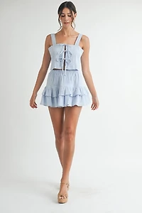 Blue Gingham Top & Skirt Set