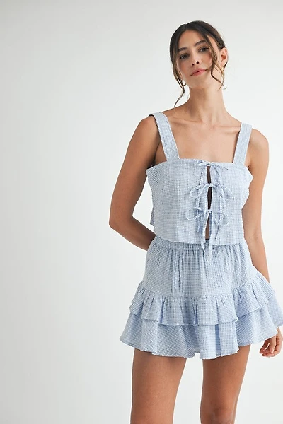 Blue Gingham Top & Skirt Set