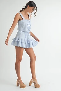 Blue Gingham Top & Skirt Set