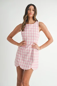 Pink Plaid Scallop Mini Dress