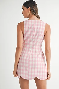 Pink Plaid Scallop Mini Dress