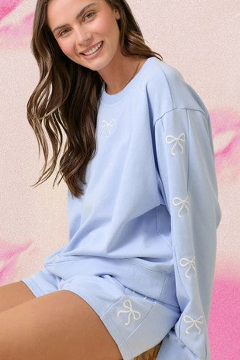 Light Blue Bow Crewneck