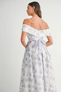 Blue Floral Off Shoulder Maxi Dress