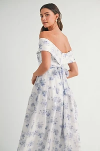 Blue Floral Off Shoulder Maxi Dress