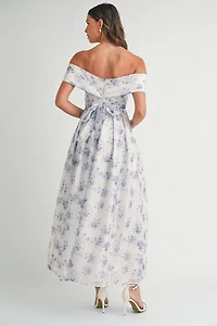 Blue Floral Off Shoulder Maxi Dress