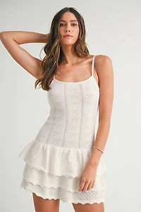 White Bow Ruffle Mini Dress