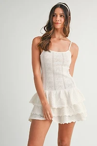 White Bow Ruffle Mini Dress
