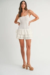 White Bow Ruffle Mini Dress