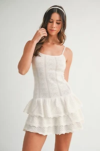 White Bow Ruffle Mini Dress