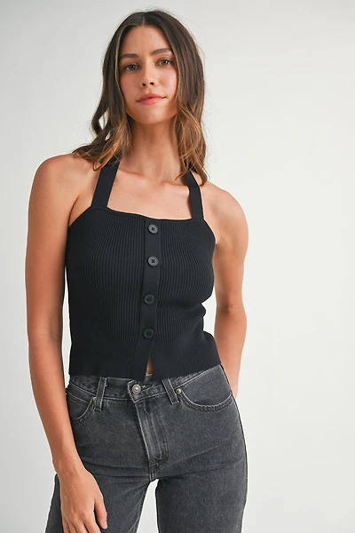 Black Button Halter Neck Top