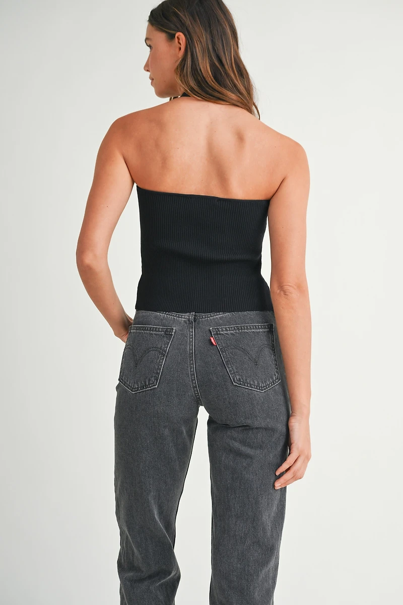 Black Button Halter Neck Top
