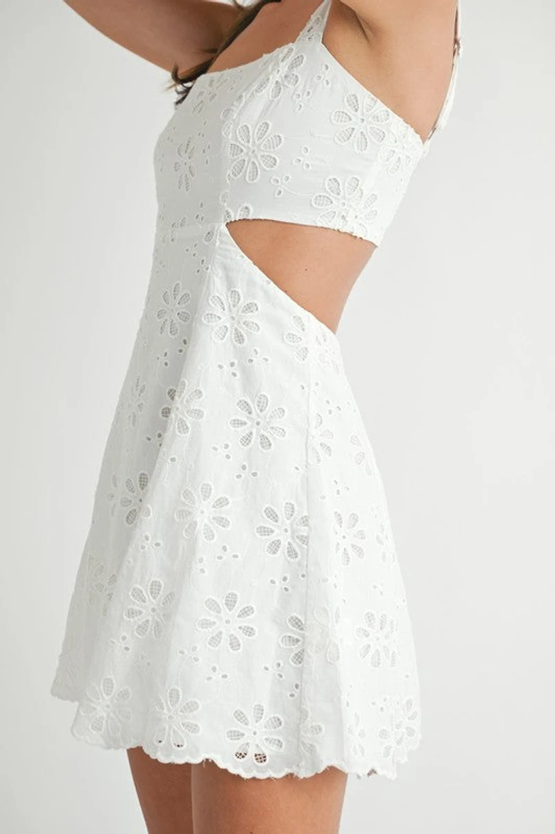 White Eyelet Cutout Mini Dress