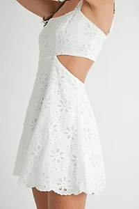 White Eyelet Cutout Mini Dress
