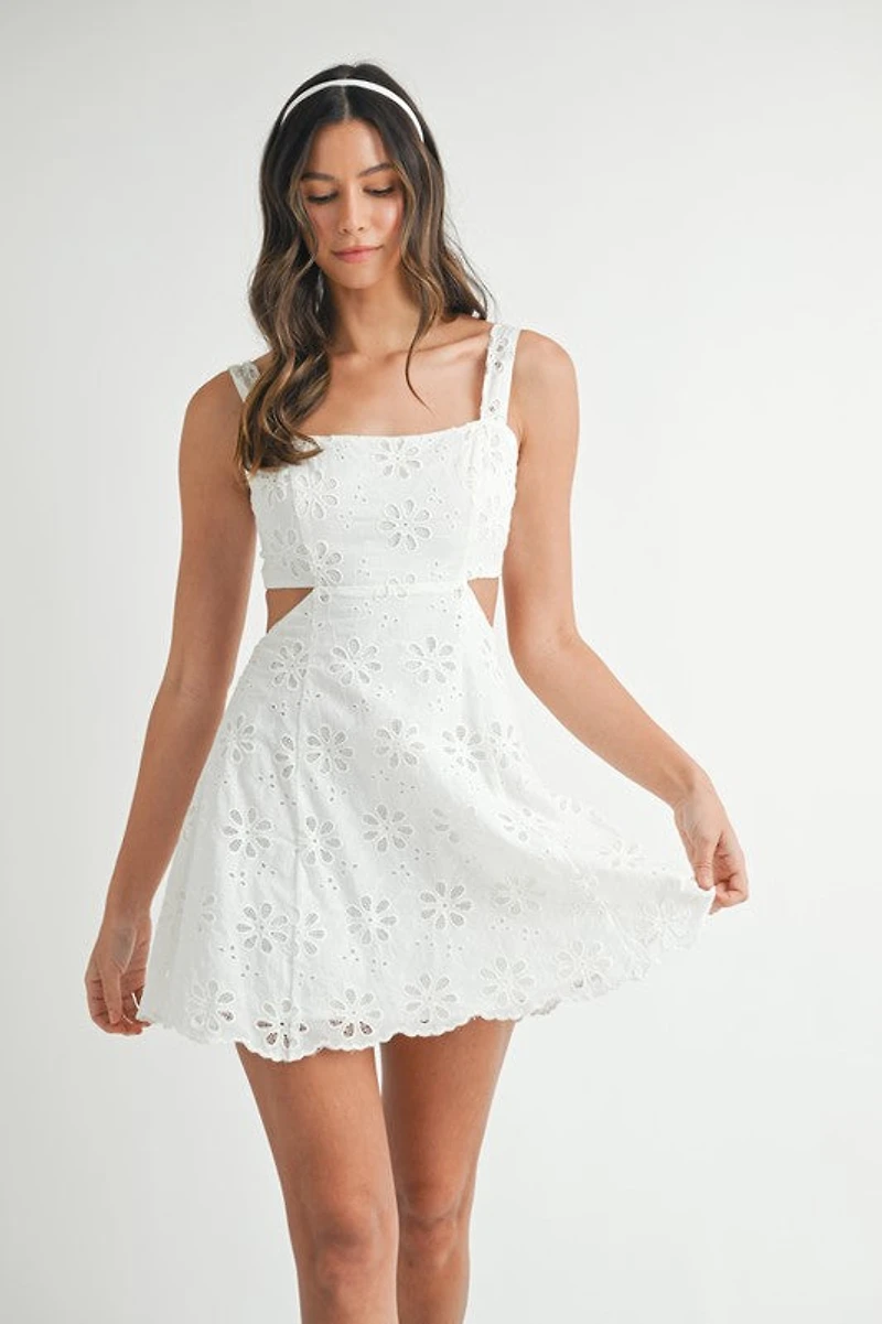 White Eyelet Cutout Mini Dress