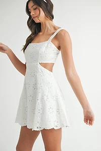 White Eyelet Cutout Mini Dress
