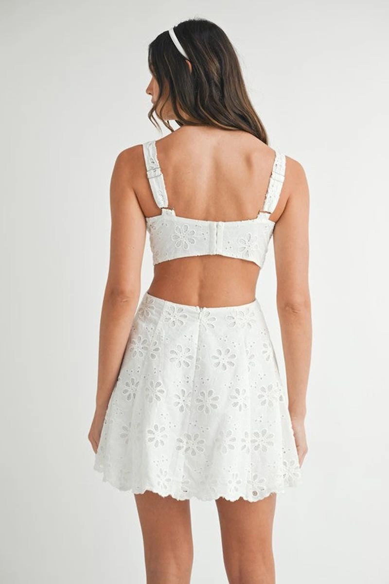 White Eyelet Cutout Mini Dress