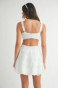 White Eyelet Cutout Mini Dress